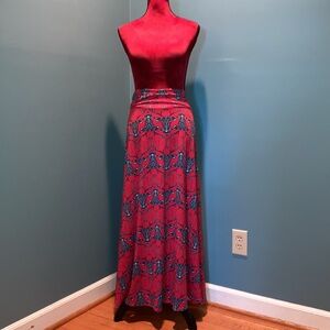 LuLaRoe Red Maxi Skirt with Blue Pattern